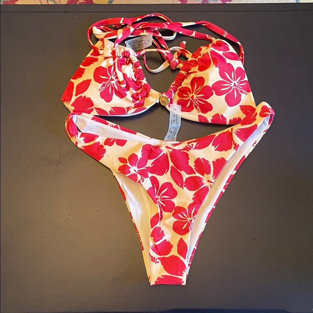 Floral Bikini Set in Red and White